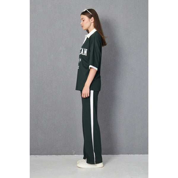 Green Side Panel Split Hem Trousers