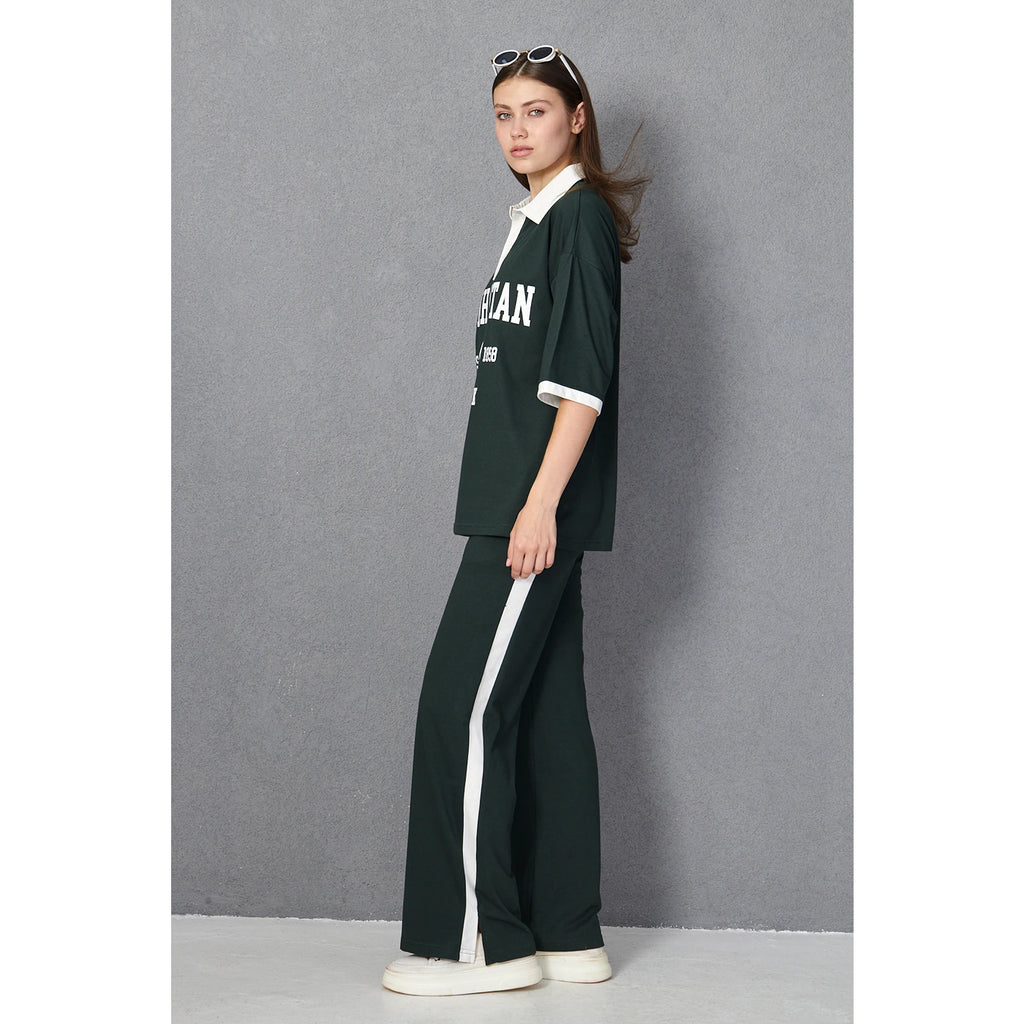 Green Side Panel Split Hem Trousers