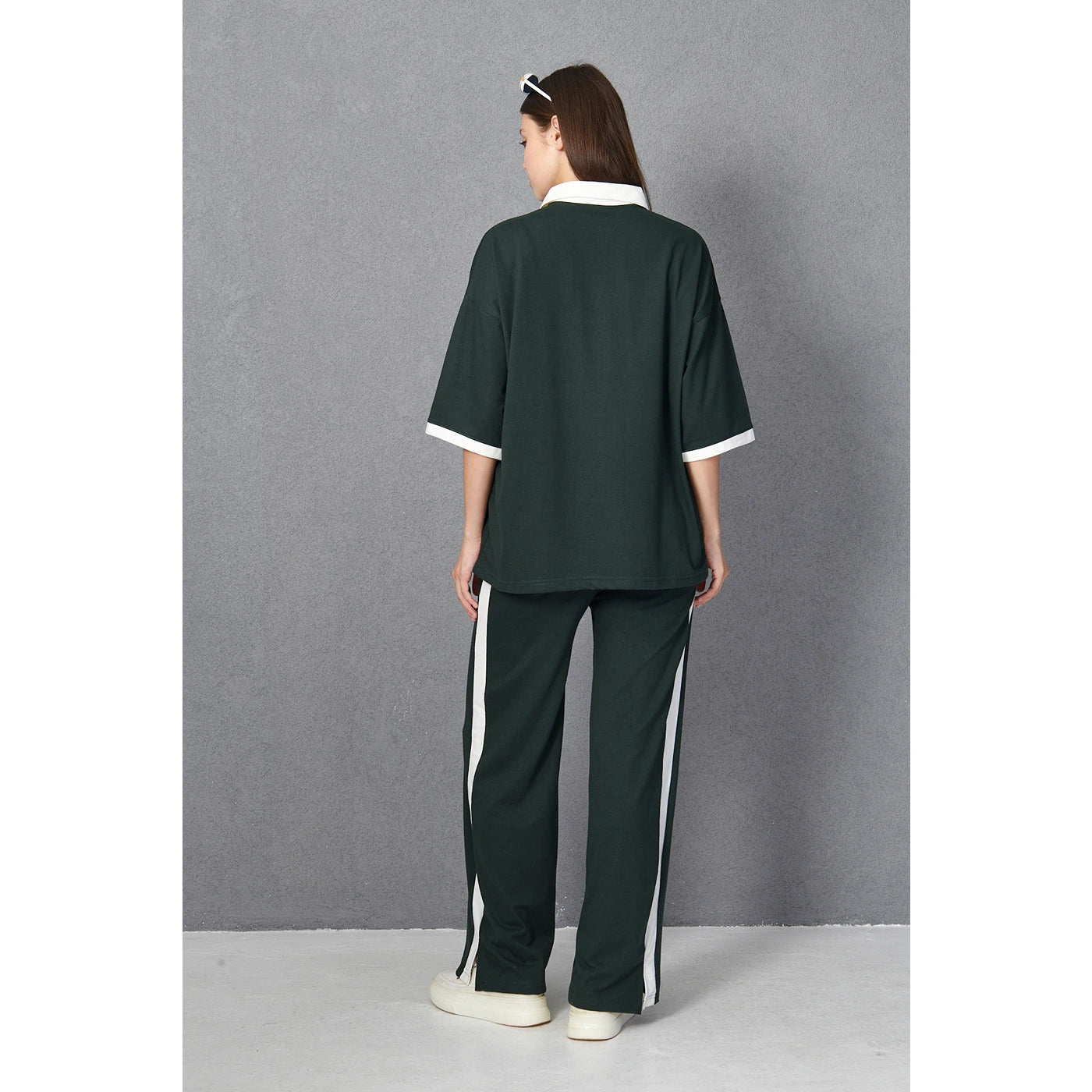 Green Side Panel Split Hem Trousers | Montivo Pakistan