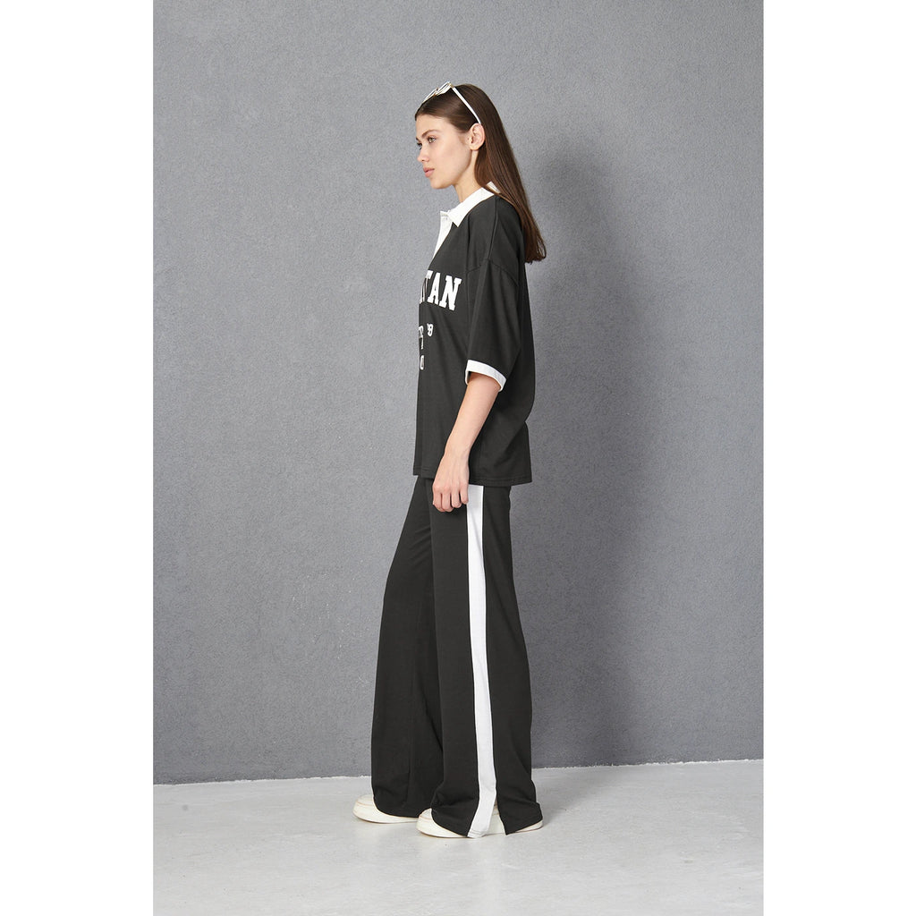 Grey Side Panel Split Hem Trousers
