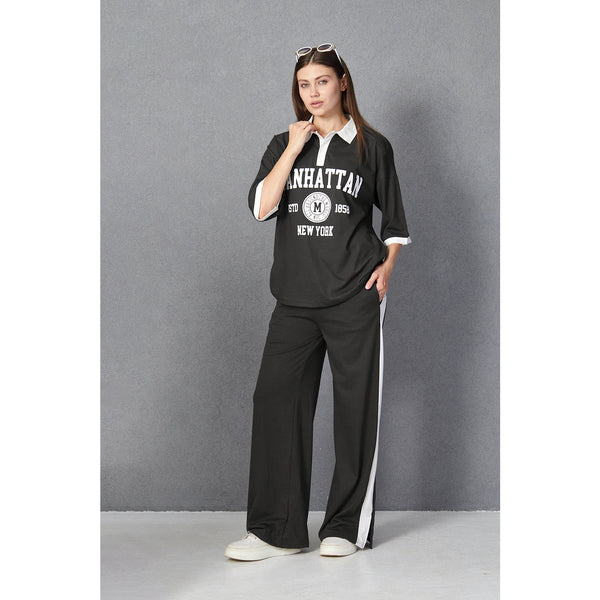 Grey Side Panel Split Hem Trousers
