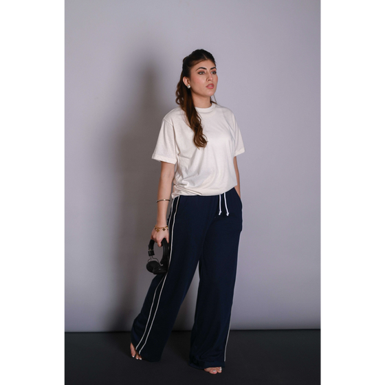 Navy Blue Side Stripes Trousers | Montivo Pakistan