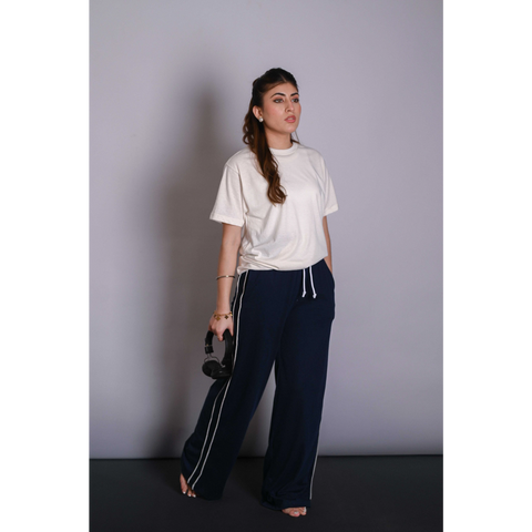 Navy Blue Side Stripes Trousers | Montivo Pakistan