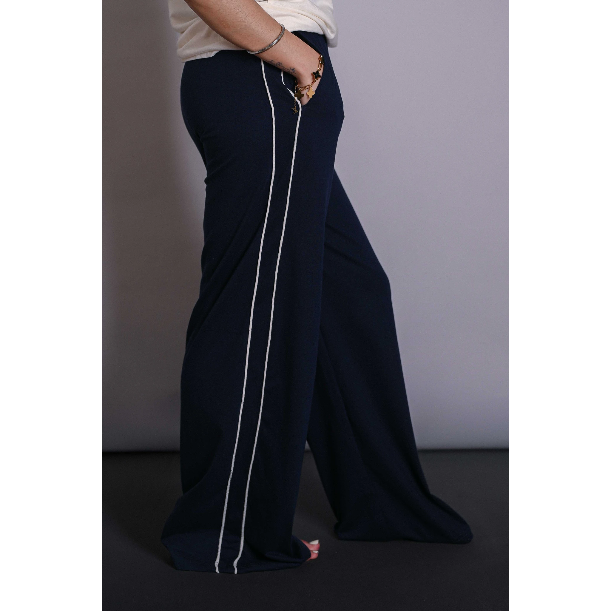 Navy Blue Side Stripes Trousers | Montivo Pakistan