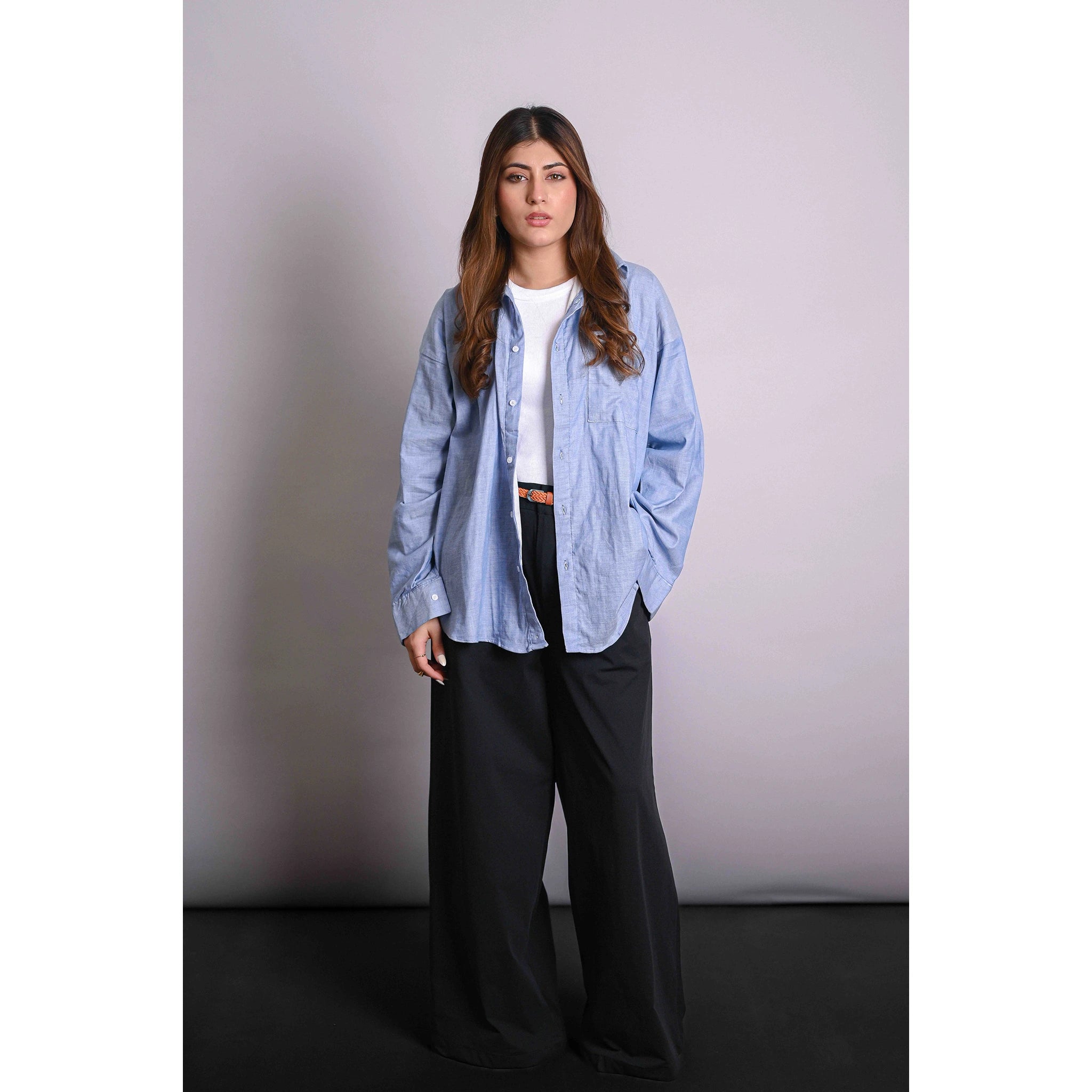 Blue Linen Oversized Shirt | Montivo Pakistan