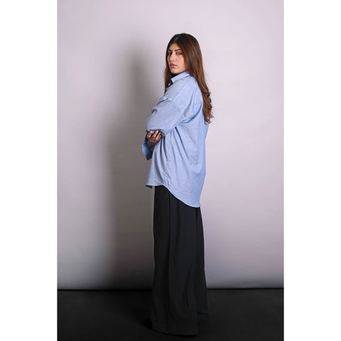Blue Linen Oversized Shirt | Montivo Pakistan