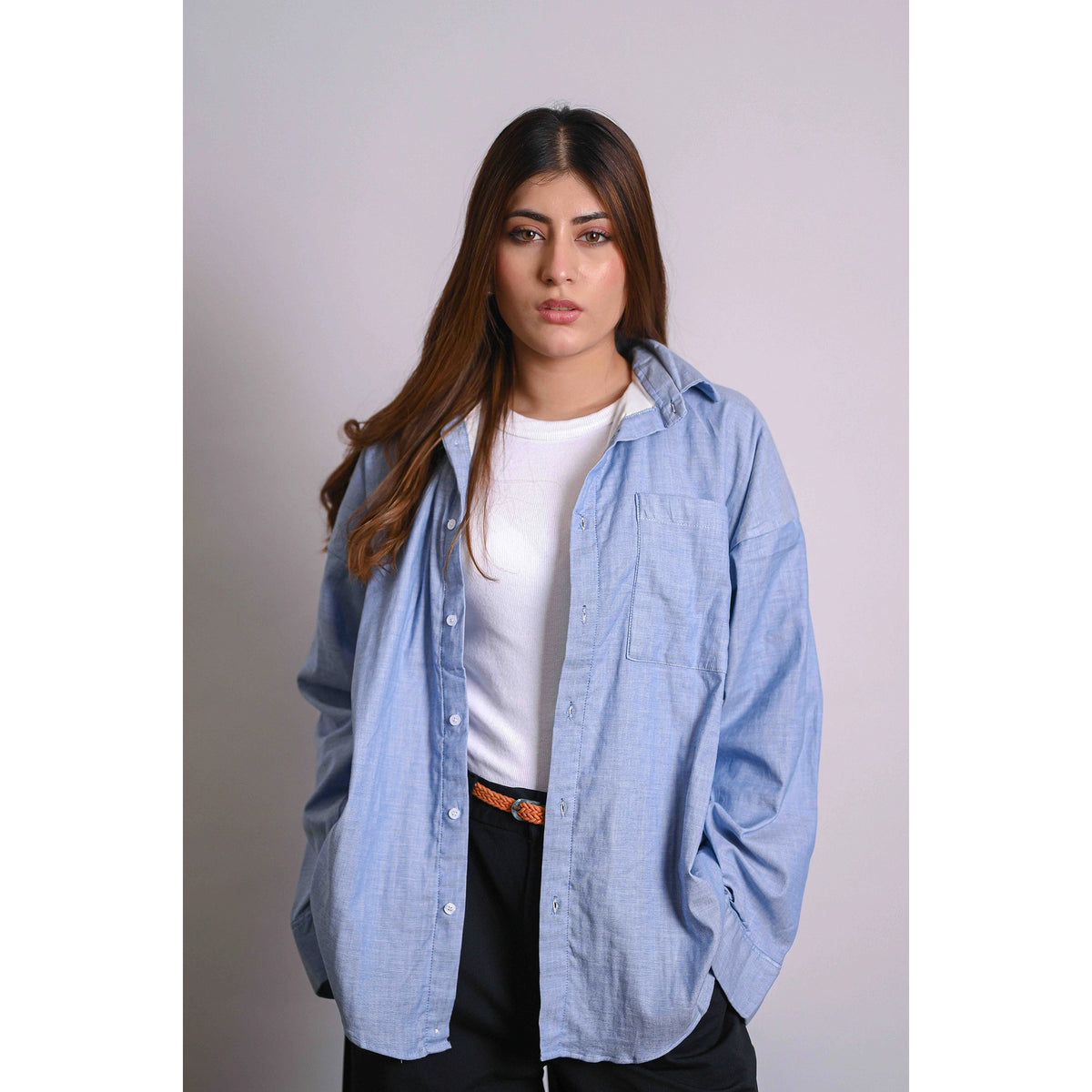 Blue Linen Oversized Shirt | Montivo Pakistan
