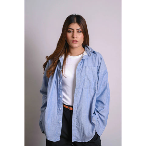 Blue Linen Oversized Shirt | Montivo Pakistan