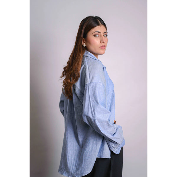 Blue Linen Oversized Shirt