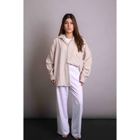 Beige Stripes Oversized Shirt | Montivo Pakistan