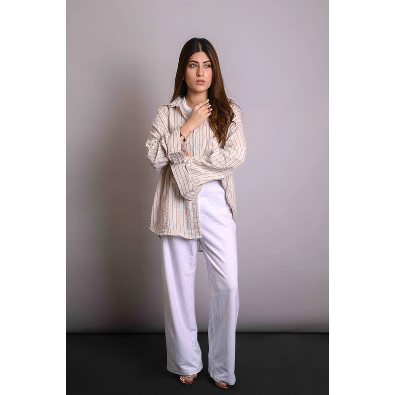 Beige Stripes Oversized Shirt | Montivo Pakistan