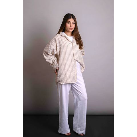 Beige Stripes Oversized Shirt | Montivo Pakistan