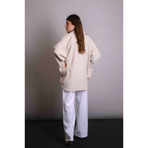Beige Stripes Oversized Shirt | Montivo Pakistan