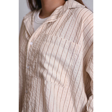 Beige Stripes Oversized Shirt | Montivo Pakistan
