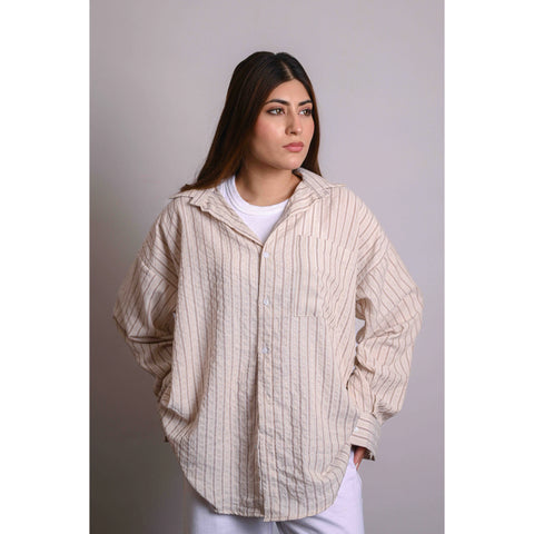 Beige Stripes Oversized Shirt | Montivo Pakistan