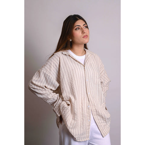 Beige Stripes Oversized Shirt | Montivo Pakistan