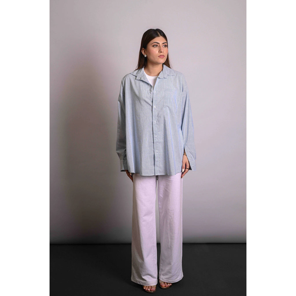 Green Textured Stripes Oversized Shirt