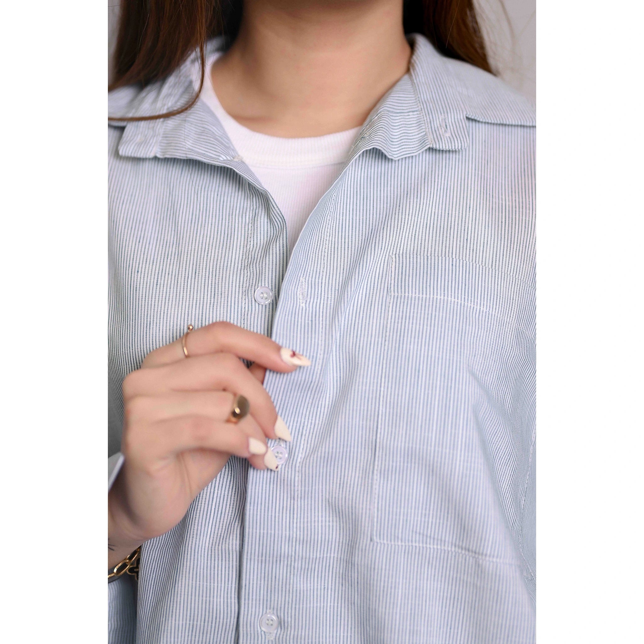 Green Textured Stripes Oversized Shirt | Montivo Pakistan