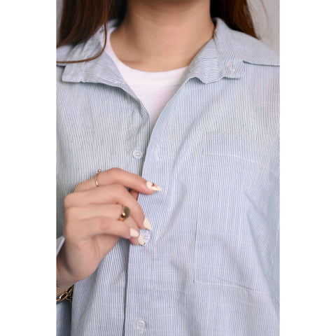 Green Textured Stripes Oversized Shirt | Montivo Pakistan