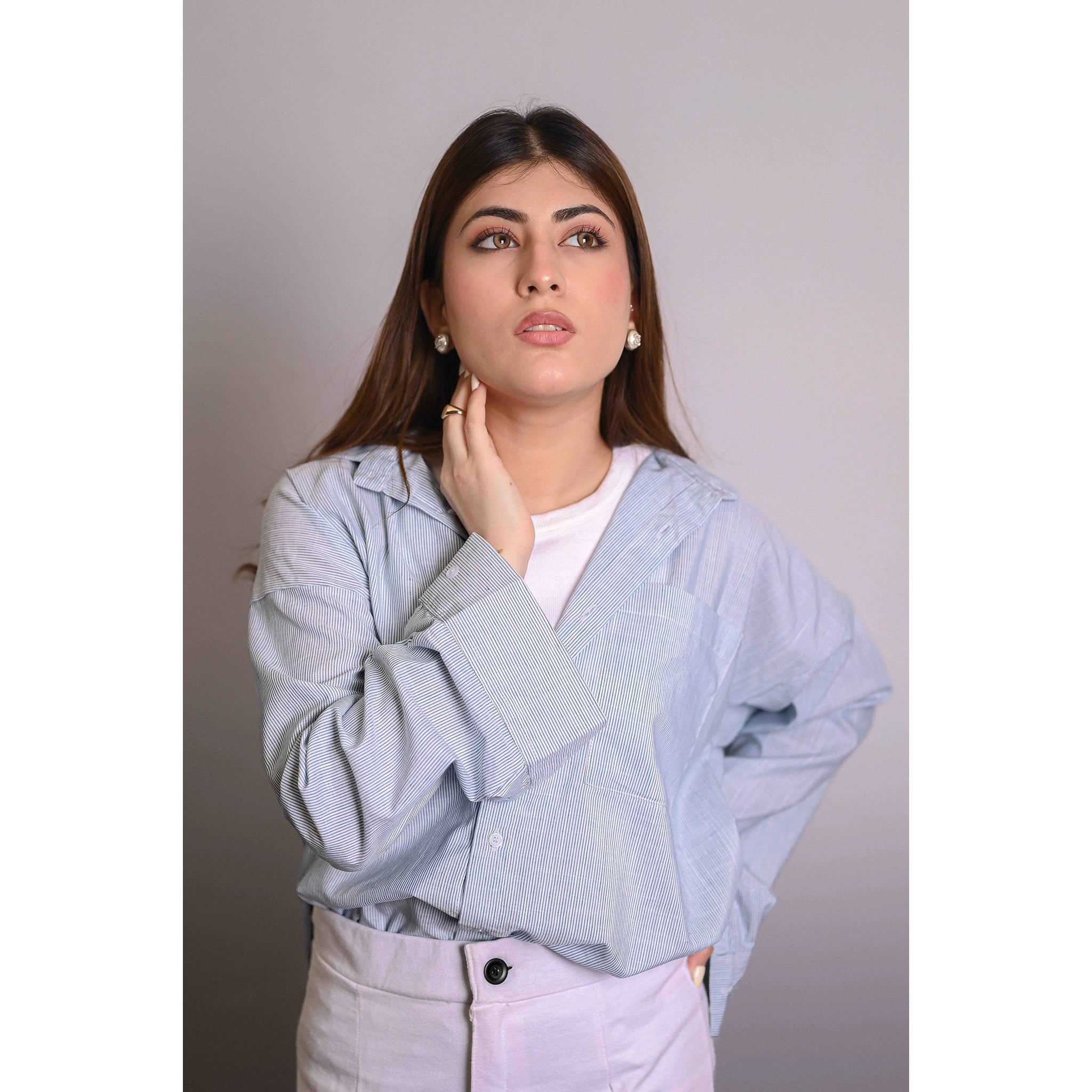 Green Textured Stripes Oversized Shirt | Montivo Pakistan