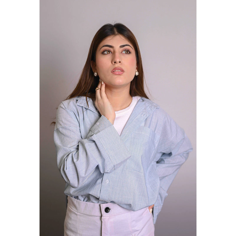 Green Textured Stripes Oversized Shirt | Montivo Pakistan