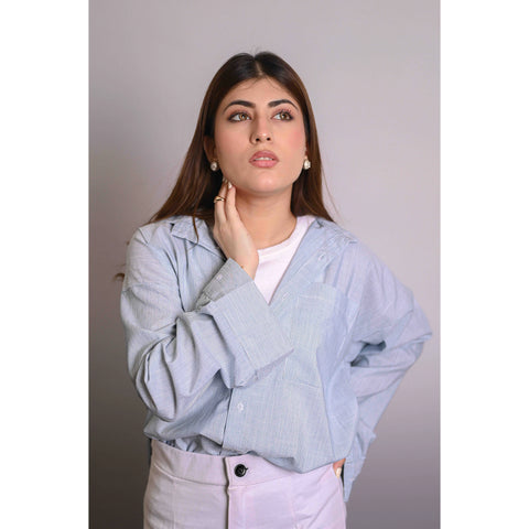 Green Textured Stripes Oversized Shirt | Montivo Pakistan