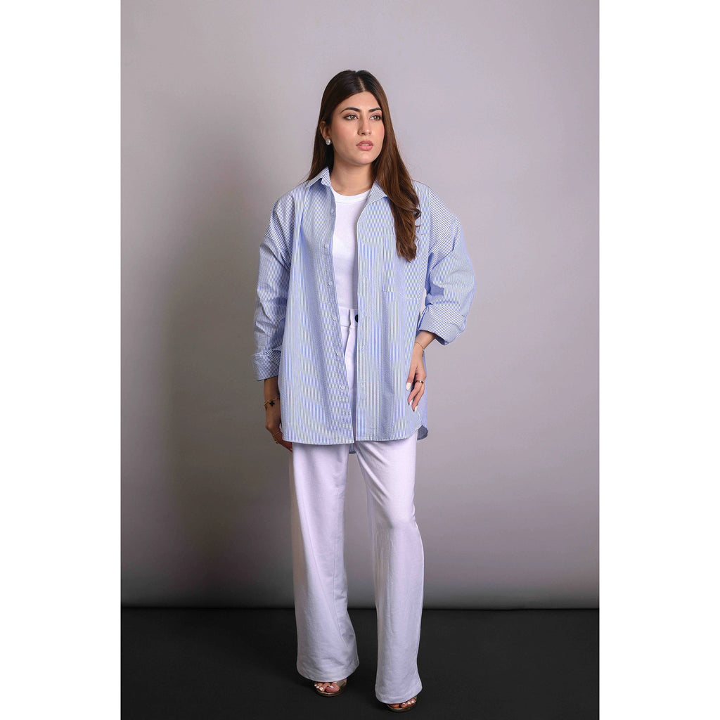 Blue Crinkle Stripes Oversized Shirt