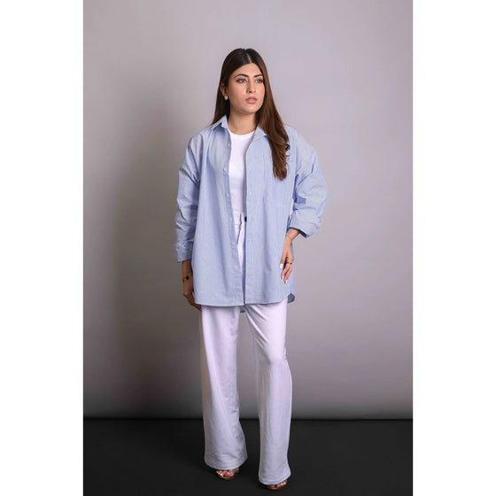 Blue Crinkle Stripes Oversized Shirt | Montivo Pakistan