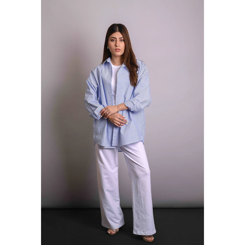 Blue Crinkle Stripes Oversized Shirt | Montivo Pakistan