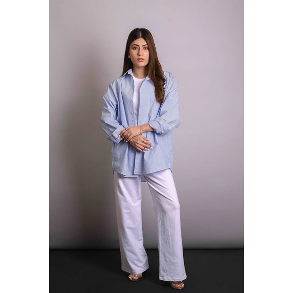 Blue Crinkle Stripes Oversized Shirt
