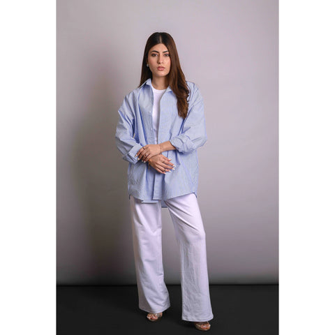 Blue Crinkle Stripes Oversized Shirt | Montivo Pakistan