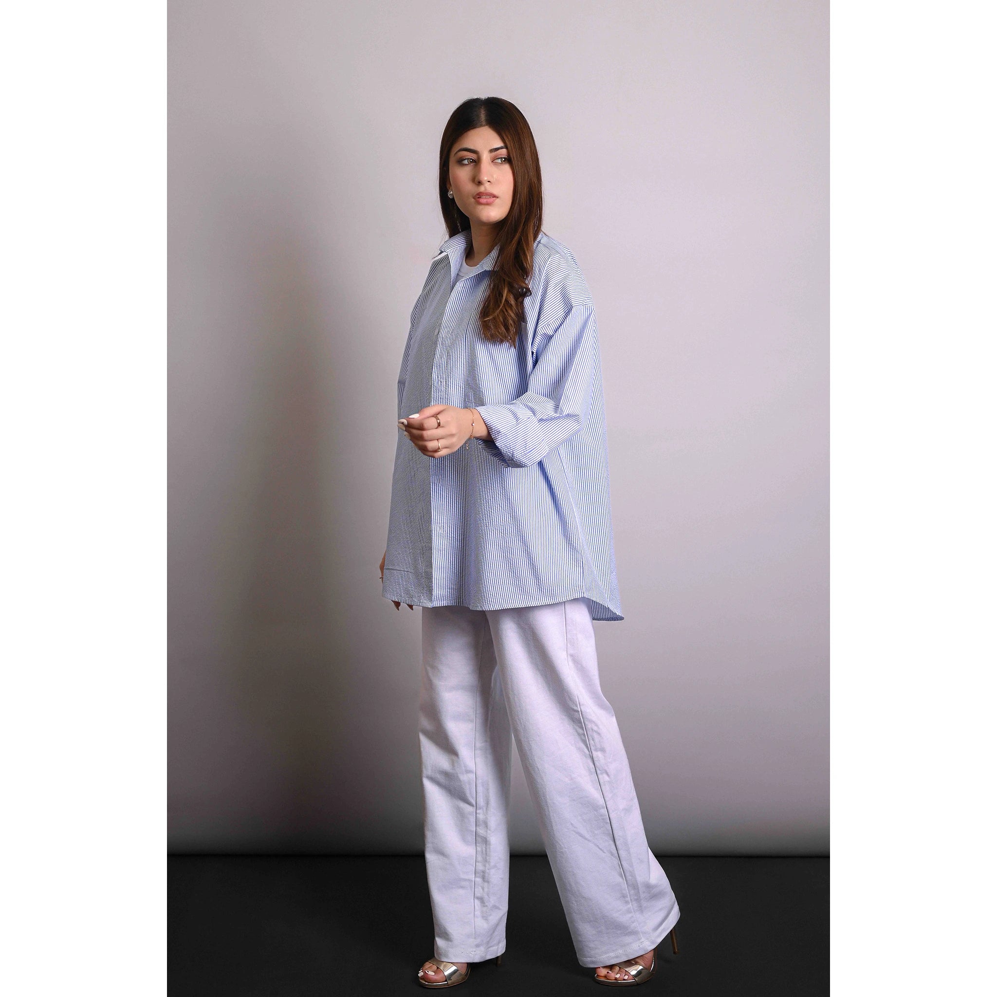 Blue Crinkle Stripes Oversized Shirt | Montivo Pakistan