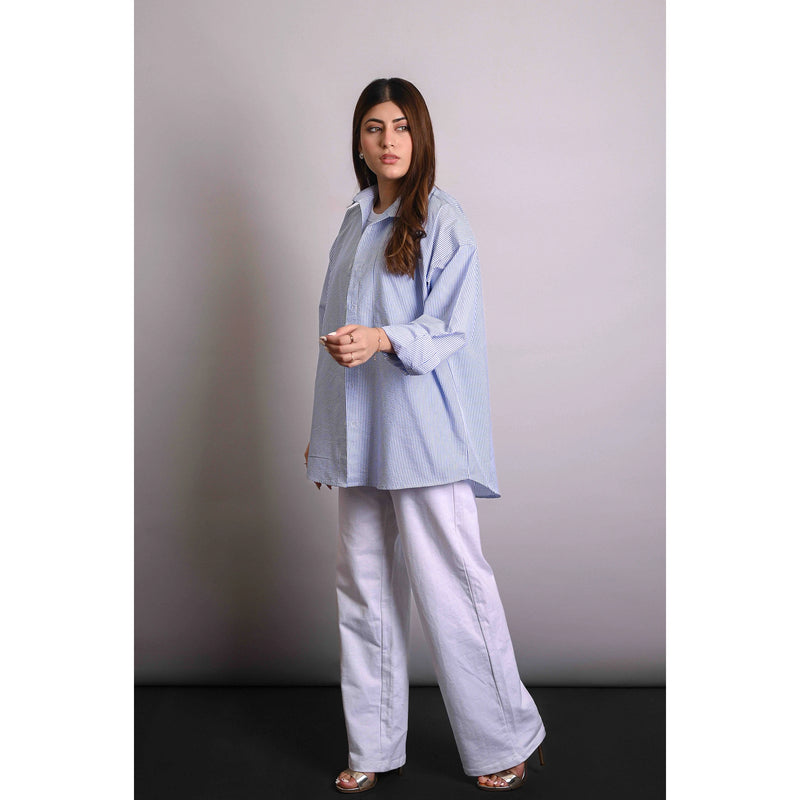 Blue Crinkle Stripes Oversized Shirt | Montivo Pakistan