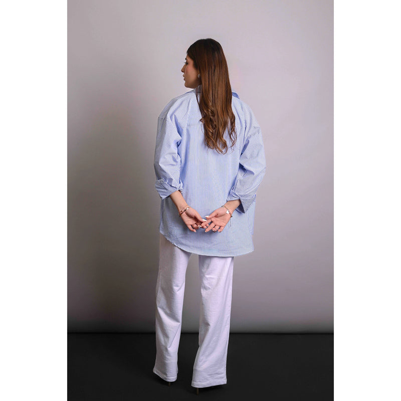 Blue Crinkle Stripes Oversized Shirt | Montivo Pakistan