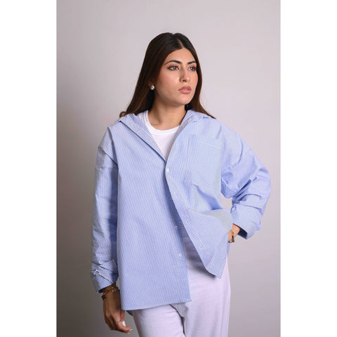 Blue Crinkle Stripes Oversized Shirt | Montivo Pakistan