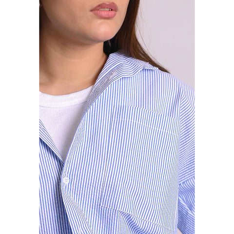 Blue Crinkle Stripes Oversized Shirt | Montivo Pakistan