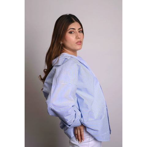 Blue Crinkle Stripes Oversized Shirt | Montivo Pakistan