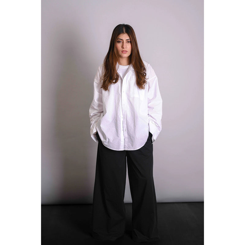 White Textured Oversized Shirt | Montivo Pakistan