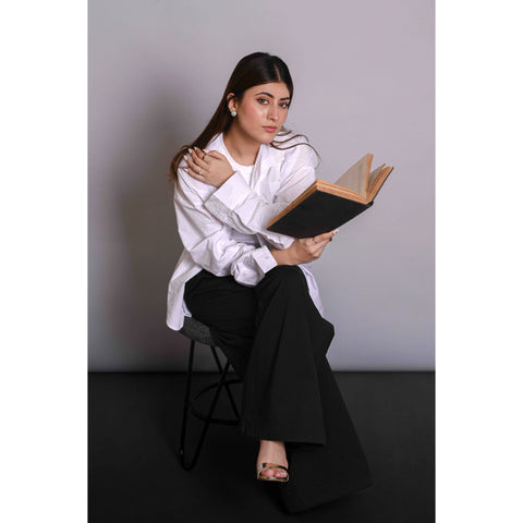 White Textured Oversized Shirt | Montivo Pakistan