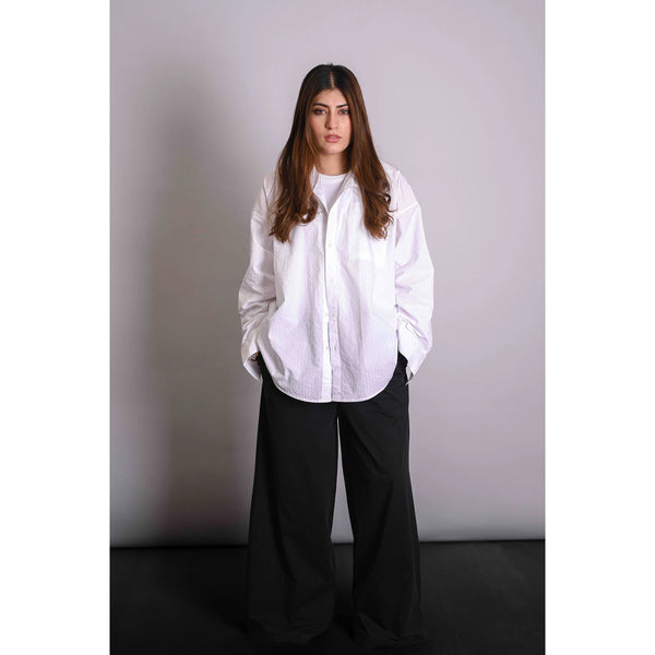 White Textured Oversized Shirt