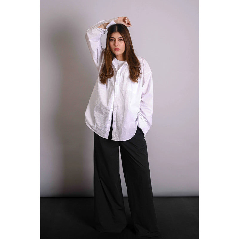 White Textured Oversized Shirt | Montivo Pakistan
