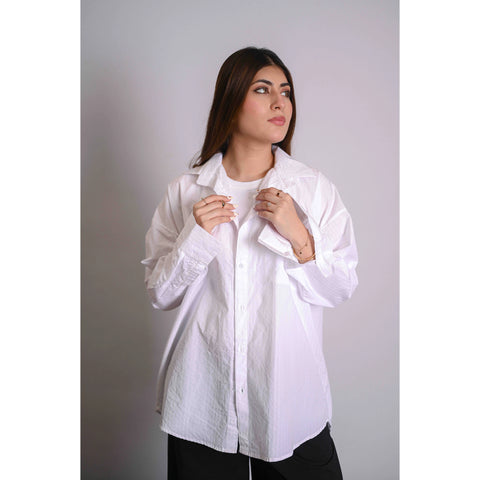 White Textured Oversized Shirt | Montivo Pakistan