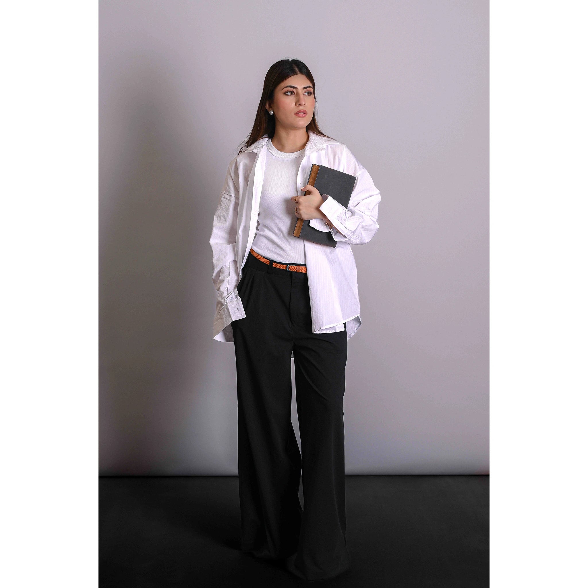 White Textured Oversized Shirt | Montivo Pakistan