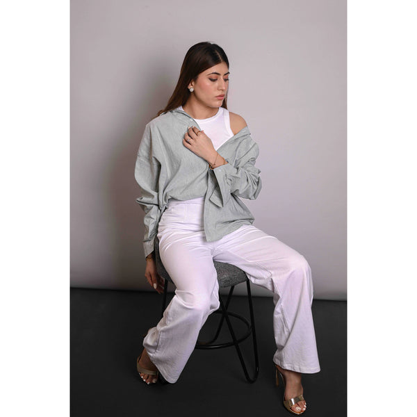 Green Stripes Oversized Shirt