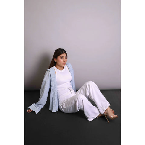 Light Blue Crinkle Stripes Oversized Shirt | Montivo Pakistan
