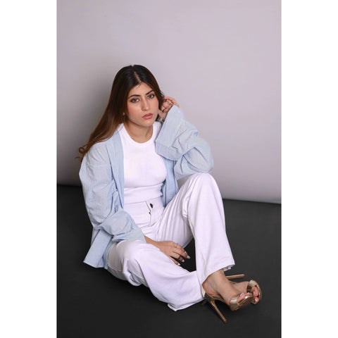 Light Blue Crinkle Stripes Oversized Shirt | Montivo Pakistan