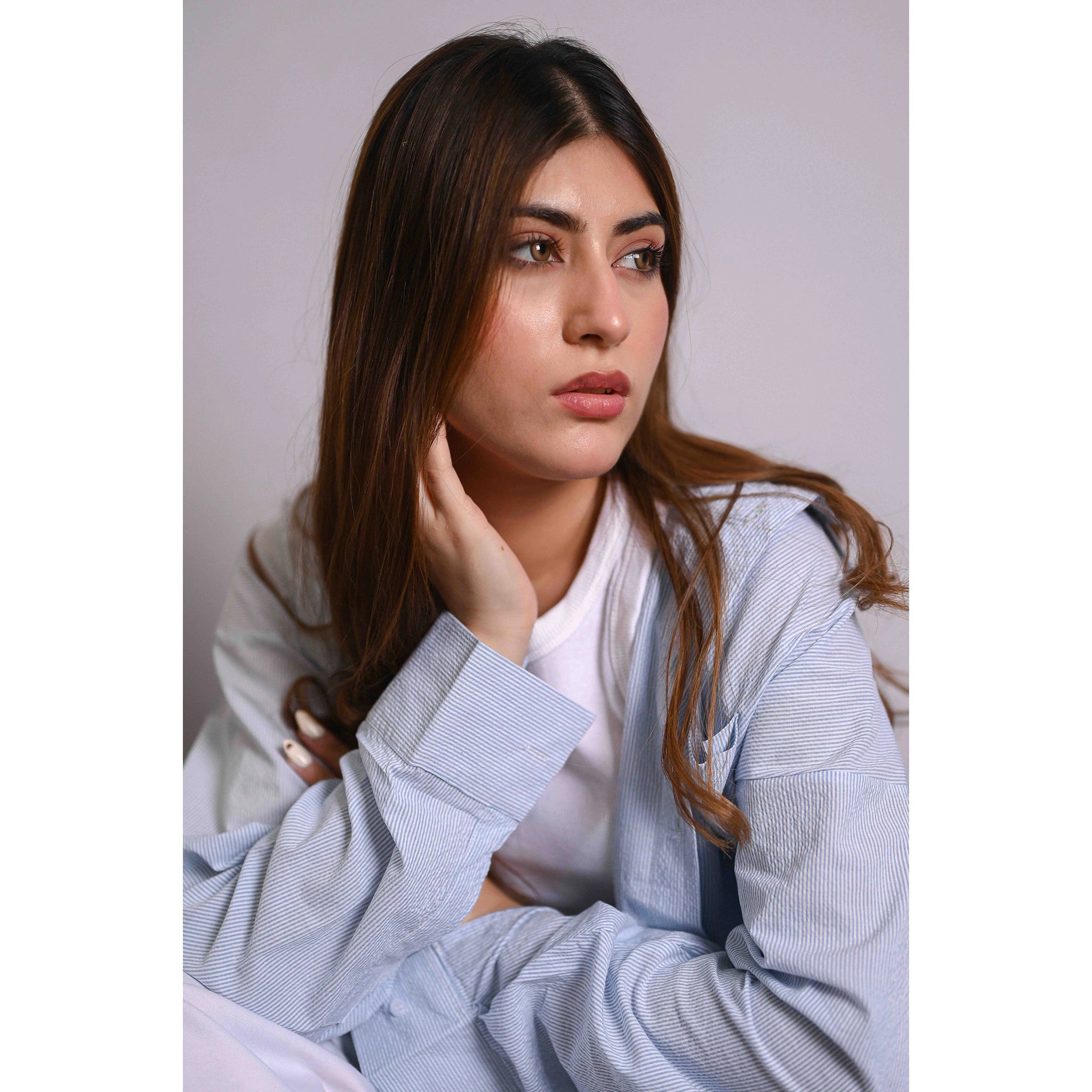 Light Blue Crinkle Stripes Oversized Shirt | Montivo Pakistan