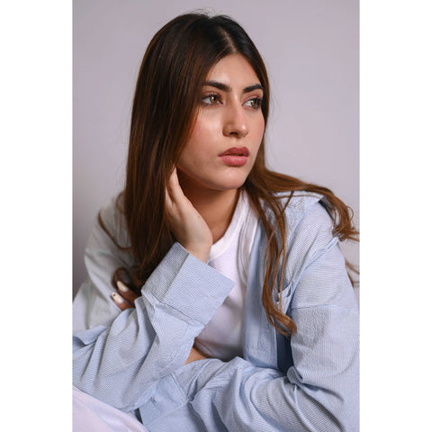 Light Blue Crinkle Stripes Oversized Shirt | Montivo Pakistan