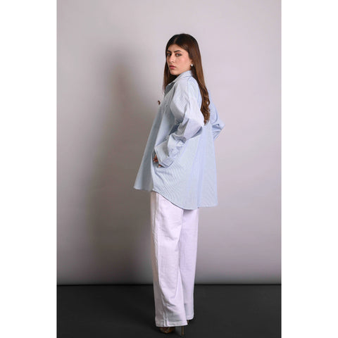 Light Blue Crinkle Stripes Oversized Shirt | Montivo Pakistan