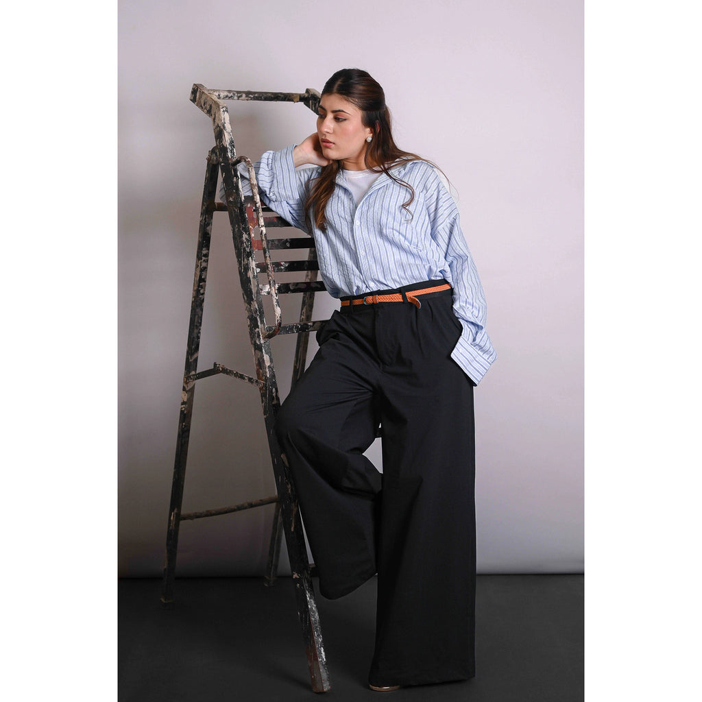 Blue Two Tone Stripes Oversized Shirt
